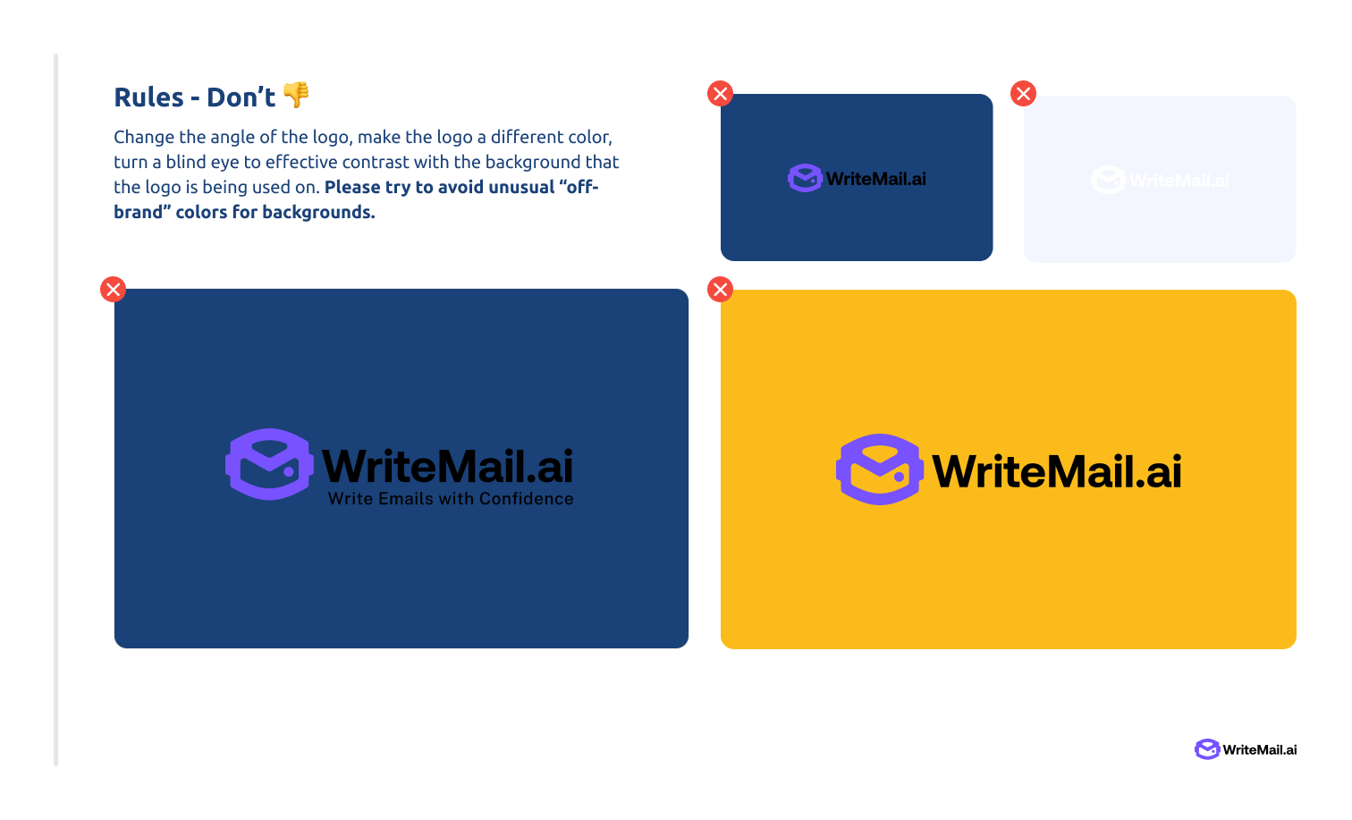 WriteMail style guide — rules, don't