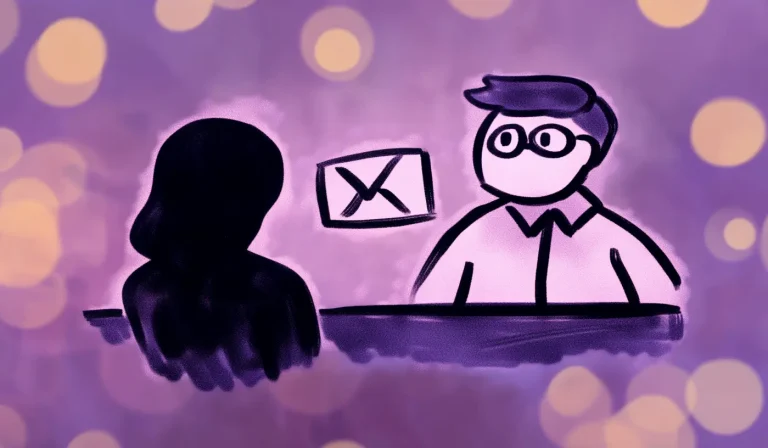 Corporate professional standing next to a large email icon, representing The Ultimate Guide to Professional Emails