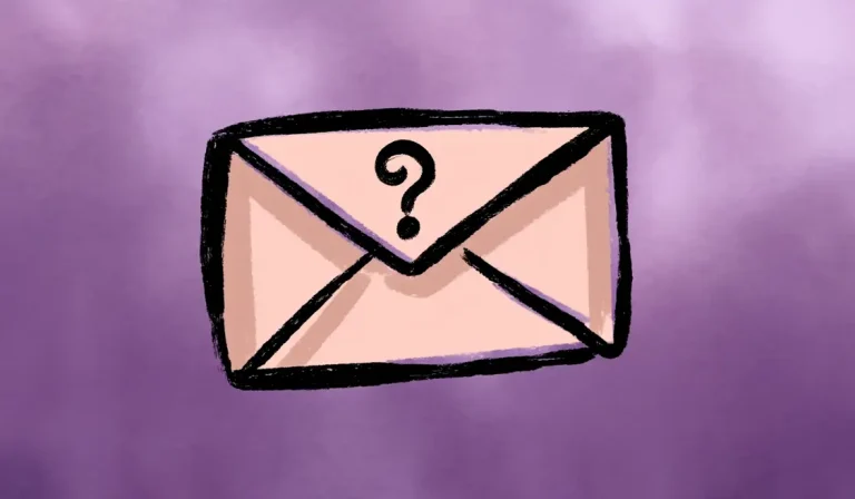 An envelope on a purple font