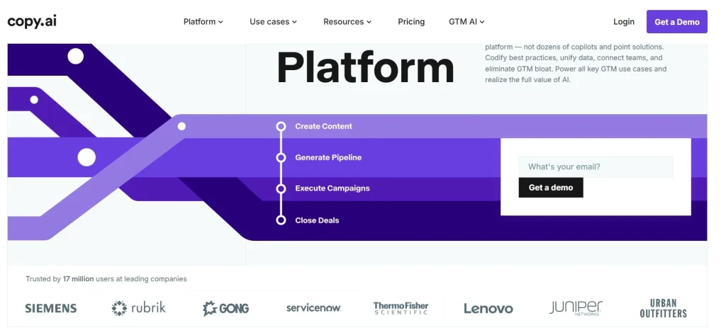Copy.ai email template selection dashboard