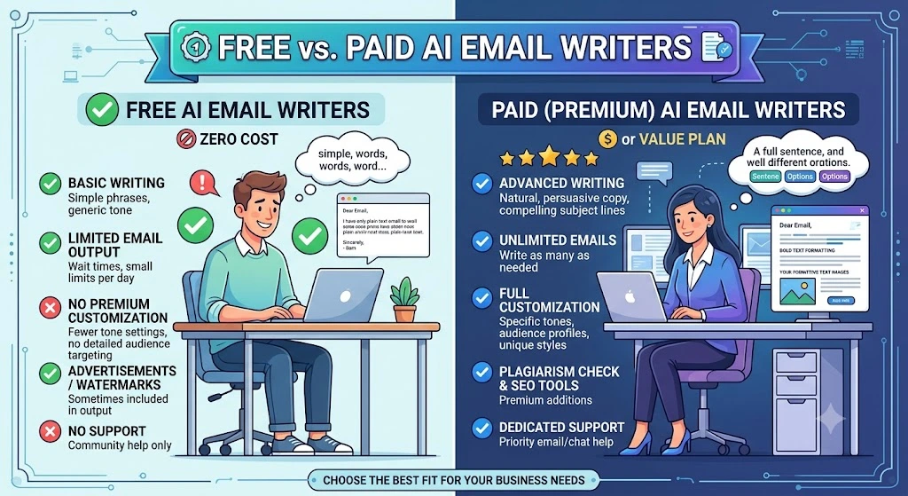 Free vs. Paid AI Email Writers Free vs. Paid AI Email Writers